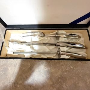 Vintage 3 Pc Steak and Ribs Carving Set in Box. Knife & Fork